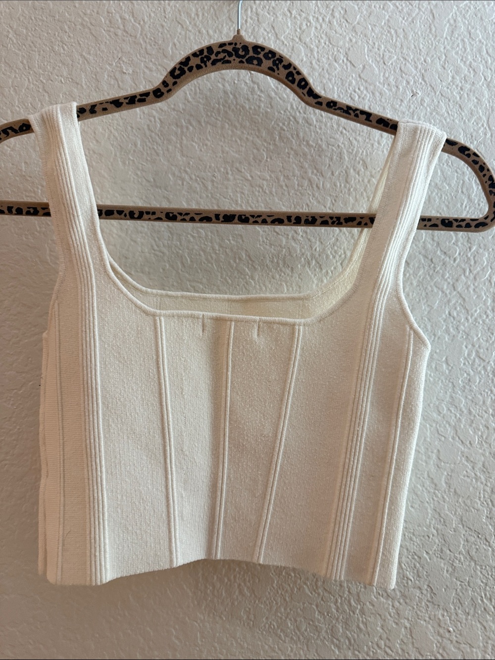 All:Row Rach Top Cream Ribbed Square-Neck Crop Tank - Picture 2 of 7